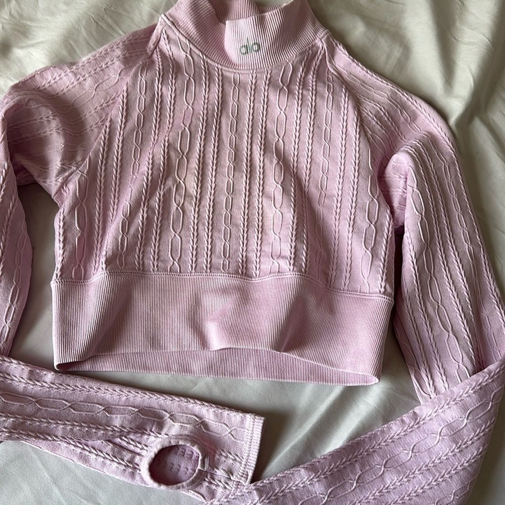 Alo Yoga Seamless Cable Knit Long Sleeve Top - Sugarplum Pink